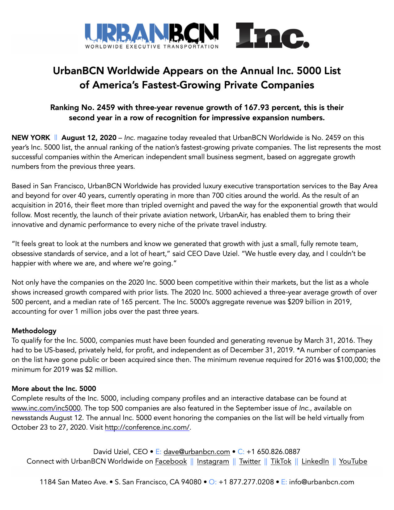 We made the 2020 Inc. 5000 List! Urban Worldwide