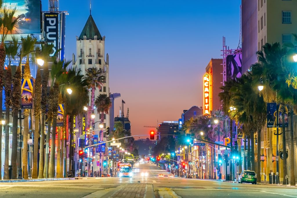 view of world famous hollywood boulevard district in los angeles
